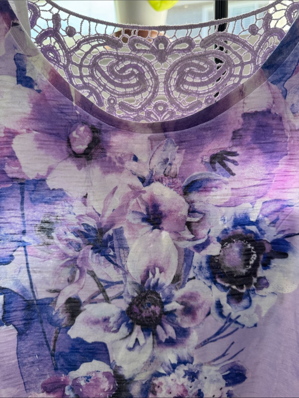 Laura Scott Lavender Floral Scoop Neck Top with Lace Back